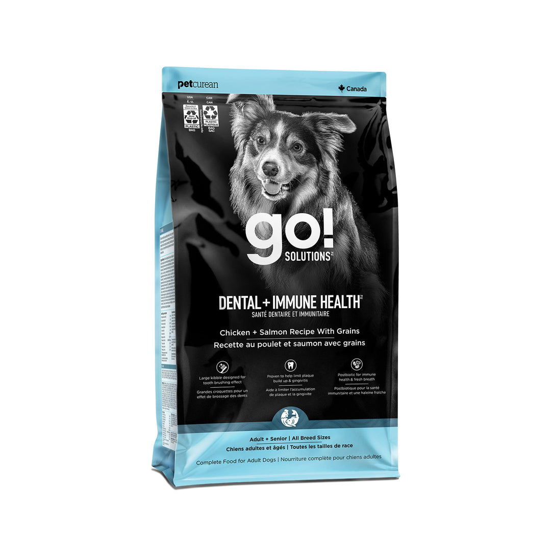 Petcurean Go! Solutions - Chien Santé Dentaire et Immunitaire, Poulet et Saumon avec Grains - Nourriture Sèche pour Chiens