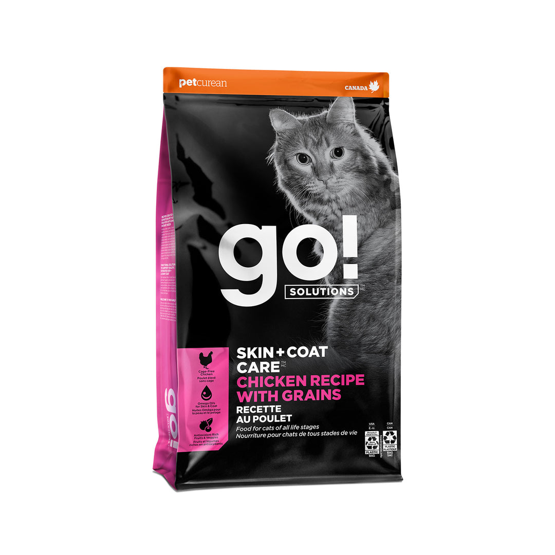 Petcurean Go! Solutions - Soin Peau et Pelage, Poulet avec Grains - Nourriture Sèche pour Chats