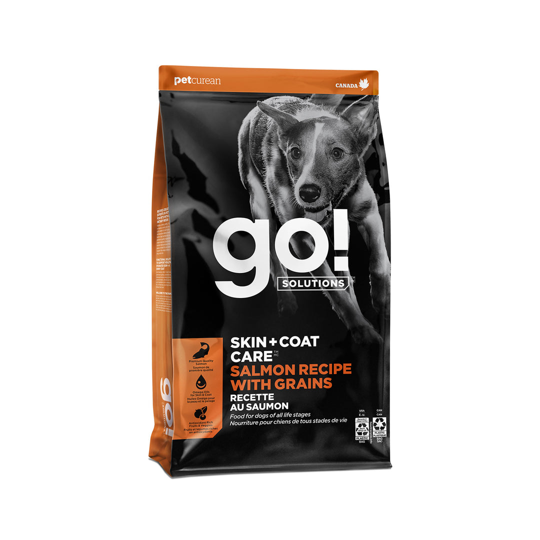 Petcurean Go! Solutions - Soins Peau et Pelage, Saumon - Nourriture Sèche avec Grains pour Chiens