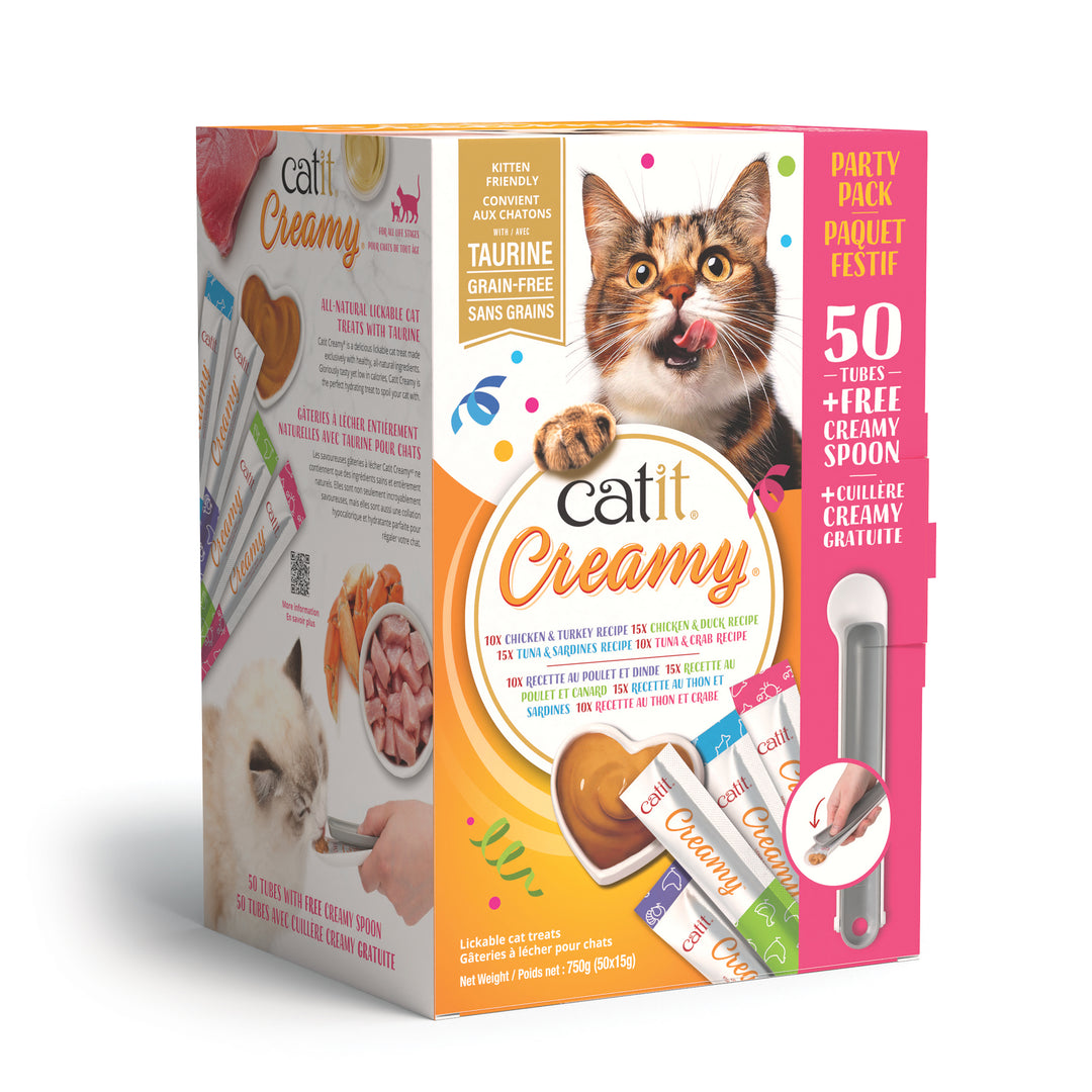 Catit Creamy - Festif, Assortiment avec Cuillère - Gâteries à Lécher Sans Grains pour Chats
