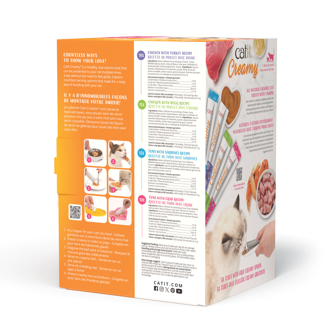 Catit Creamy - Festif, Assortiment avec Cuillère - Gâteries à Lécher Sans Grains pour Chats