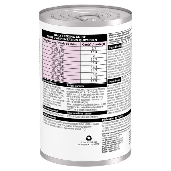 Hill's Science Diet Cuisine Santé - Ragoût de Boeuf, Carottes et Pois - Nourriture Humide pour Chiens Adultes 1-6 Ans