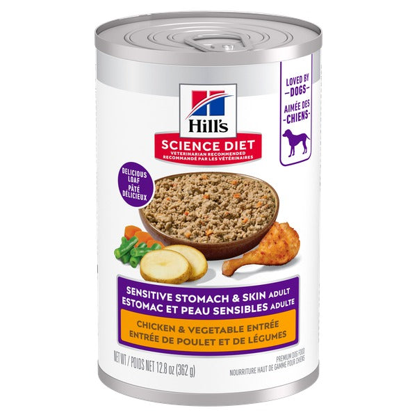 Hill's Science Diet - Estomac et Peau Sensibles - Entrée de Poulet et Légumes - Nourriture Humide pour Chiens Adultes