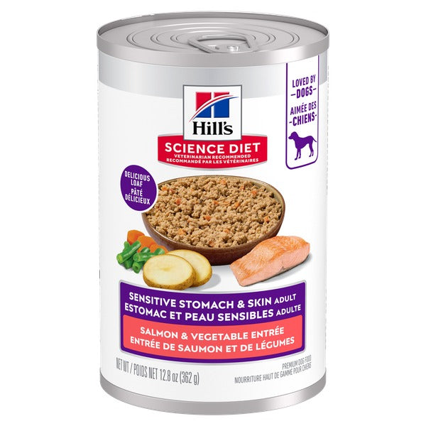 Hill's Science Diet - Estomac et Peau Sensibles - Entrée de Saumon et Légumes - Nourriture Humide pour Chiens
