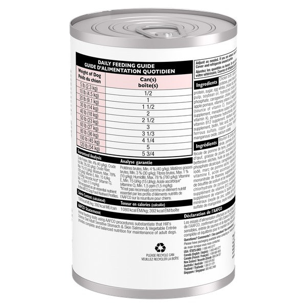 Hill's Science Diet - Chien Estomac et Peau Sensible Ragoût de Saumon et Légumes - Nourriture Humide pour Chiens