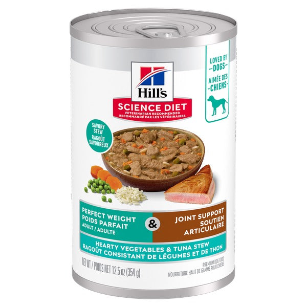 Hill's Science Diet - Chien Adulte Poids Santé et Articulations (Perfect Weight & Joint Support) Ragoût de Légumes et Thon - Nourriture Humide pour Chiens