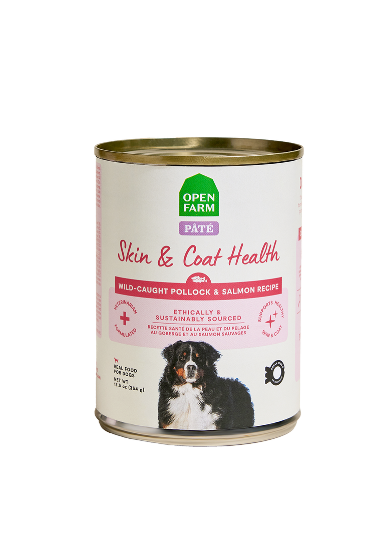 Open Farm - Santé Peau et Pelage, Pâté Saumon Sauvage et Avoine - Nourriture Humide pour Chiens