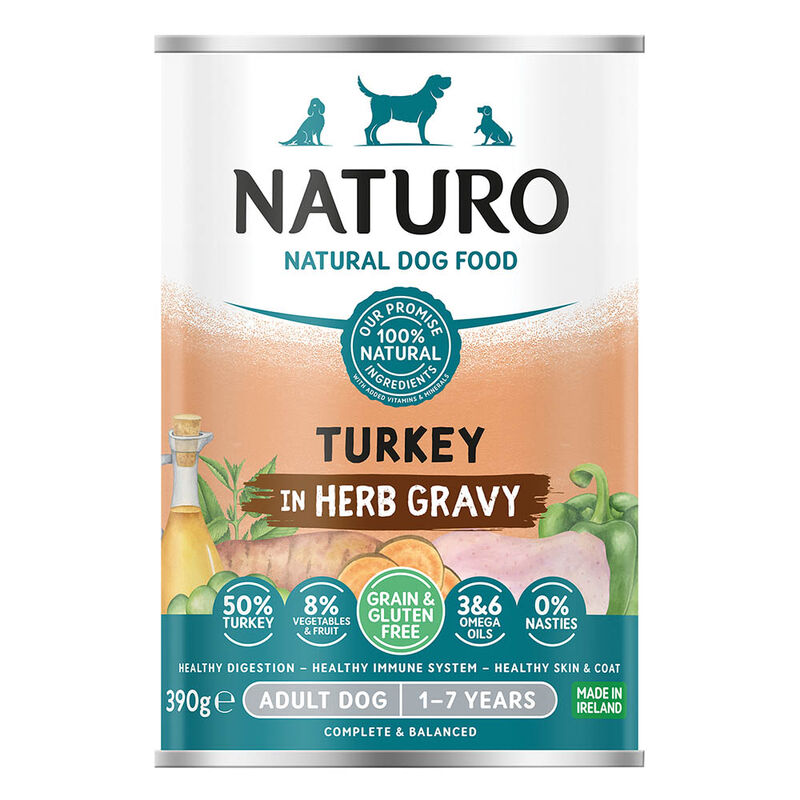 Naturo - Chien Dinde, Fruits et Légumes dans une Sauce aux Herbes - Nourriture Humide Sans Grains pour Chiens