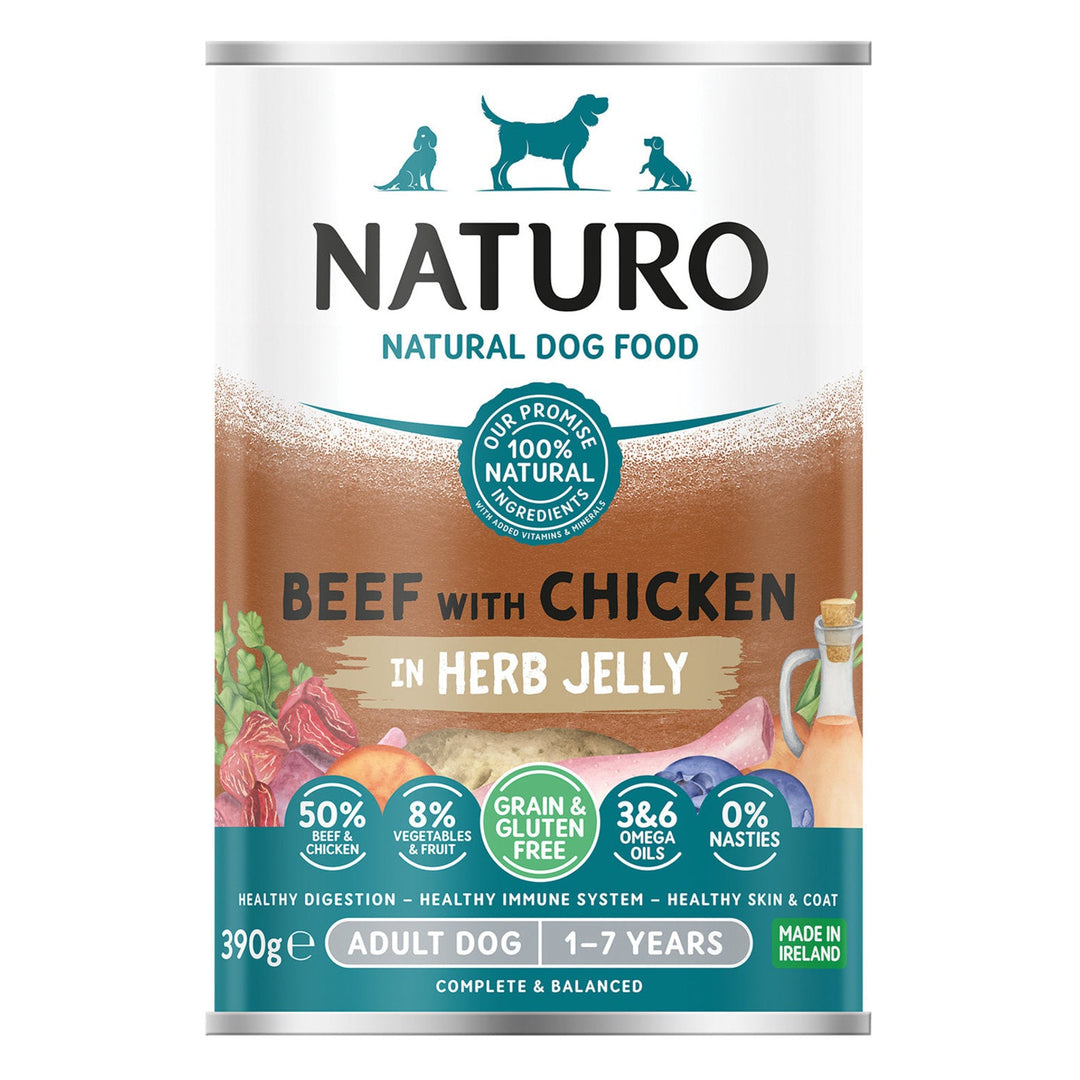 Naturo - Chien Boeuf, Poulet et Légumes dans une Sauce aux Herbes - Nourriture Humide Sans Grains pour Chiens