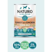 Naturo - Dinde et Poulet en Gelée aux Herbes - Nourriture Humide Sans Grains pour Chiens Adultes 1-7 Ans en Sachet