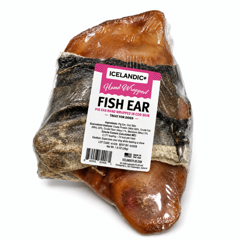 Icelandic+ Oreille de Pork Enveloppée de Peau de Morue - Gâteries Séchéess à l'Air pour Chiens