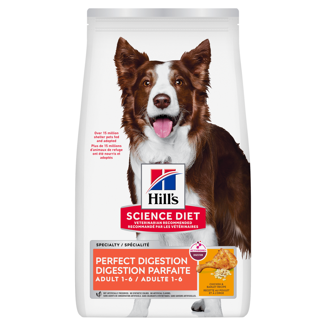 Hill's Science Diet - Digestion Parfaite (Perfect Digestion), Poulet et Orge - Nourriture Sèche pour Chiens Adultes 1-6 Ans