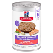 Hill's Science Diet - Chiot Estomac et Peau Sensible Ragoût de Saumon et Légumes - Nourriture Humide pour Chiens