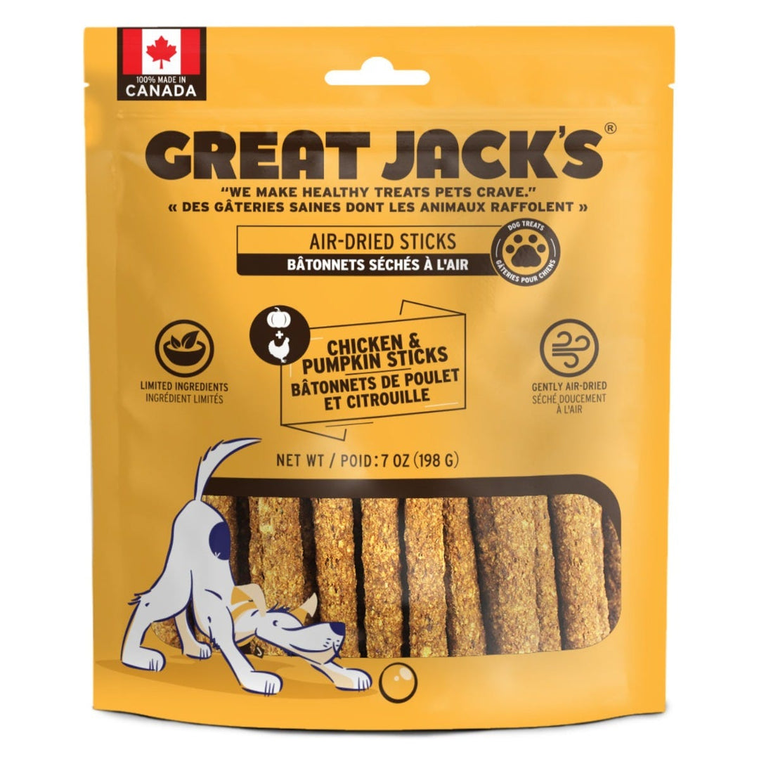 Great Jack's - Bâton Poulet et Citrouille - Gâteries Séchées à l'Air pour Chiens