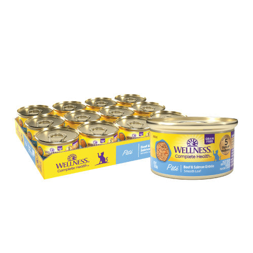 Wellness Complete Health - Pâté de Boeuf et Saumon - Nourriture Humide Sans Grains pour Chats Adultes