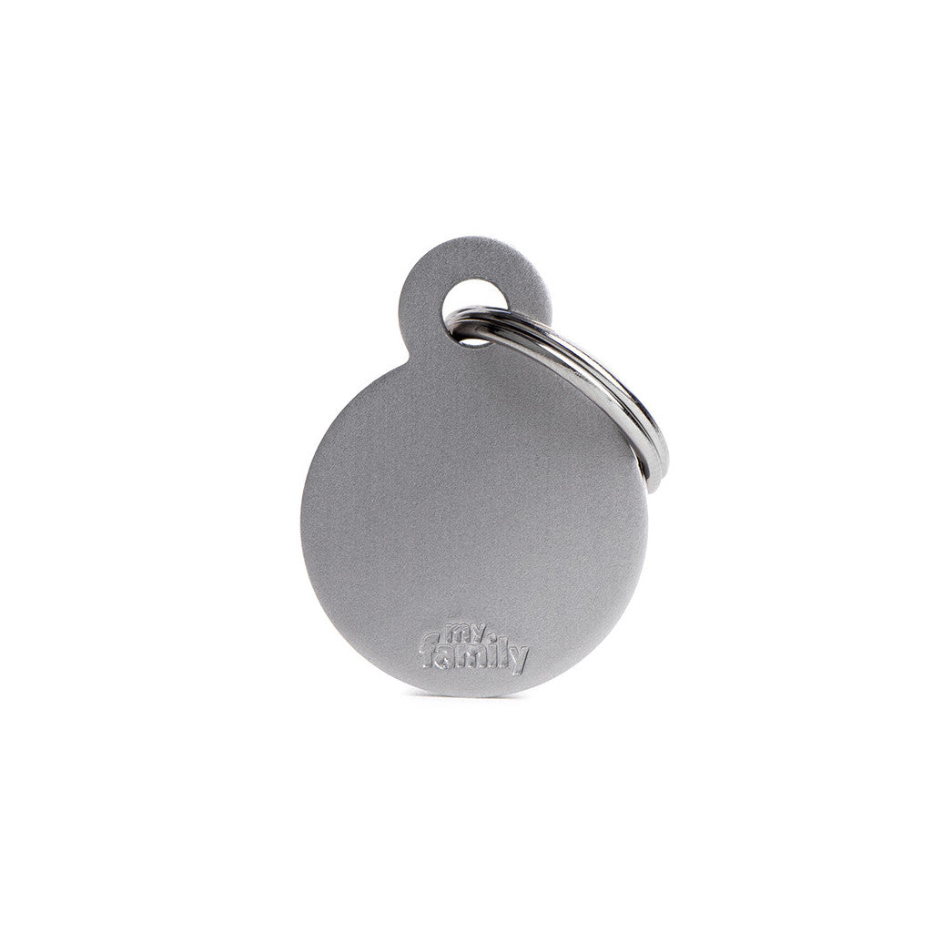 My Family - Basic Rond Aluminium Gris - Médaille d'Identité pour Chiens
