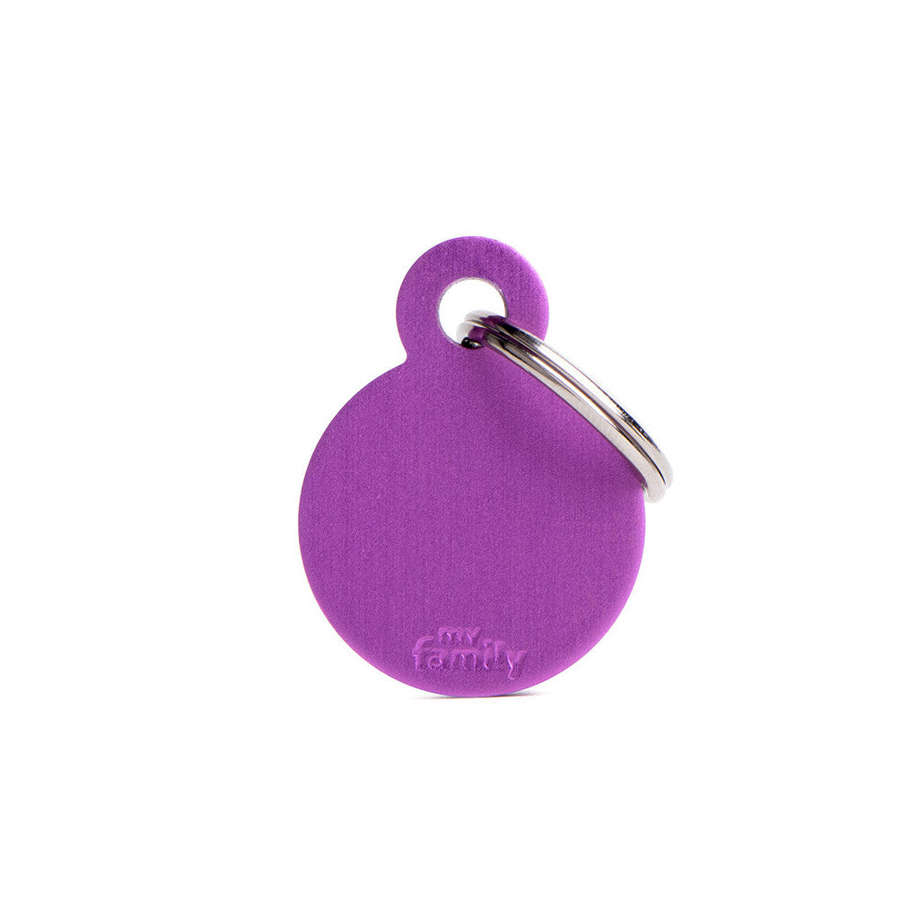 My Family - Basic Rond Aluminium Violet - Médaille d'Identité pour Chiens