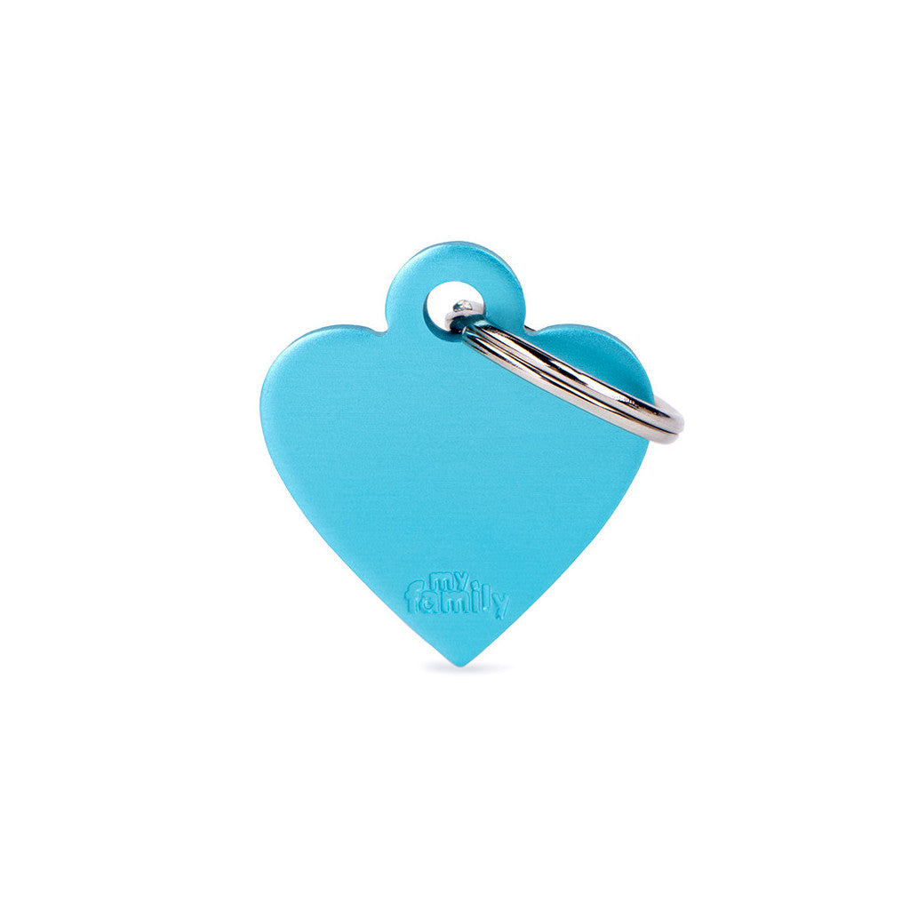My Family - Basic Coeur Aluminium Bleu Clair - Médaille d'Identité pour Chiens