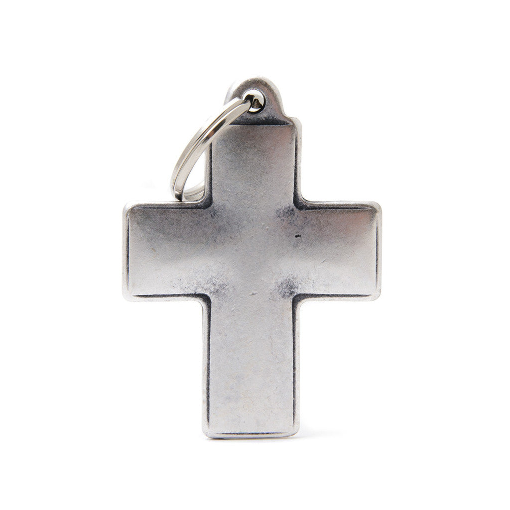 My Family - Bronx Croix Forte Argent Antique - Médaille d'Identité pour Chiens