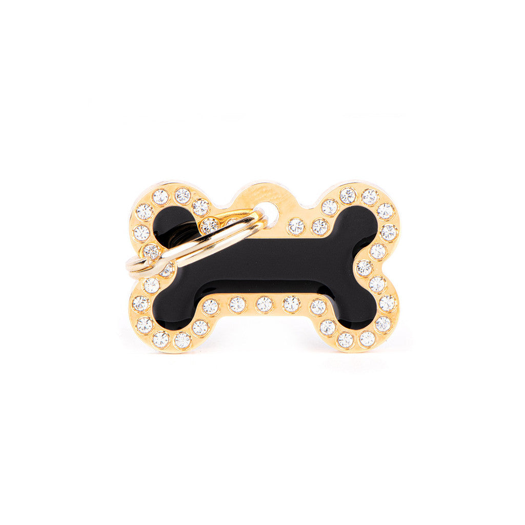 My Family - Glam Os Doré & Noir - Médaille d'Identité pour Chiens