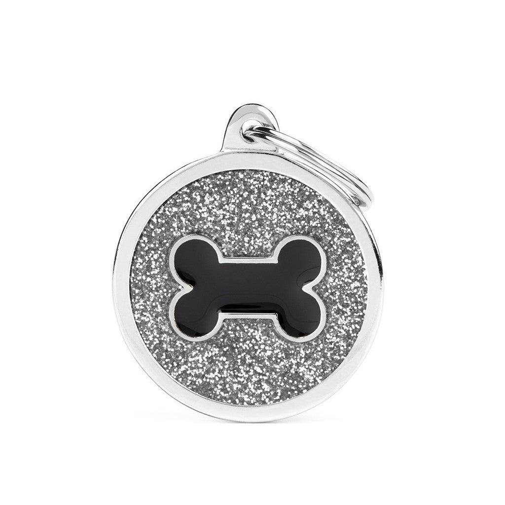 My Family - Brillance Os Encerclé Gris - Médaille d'Identité pour Chiens