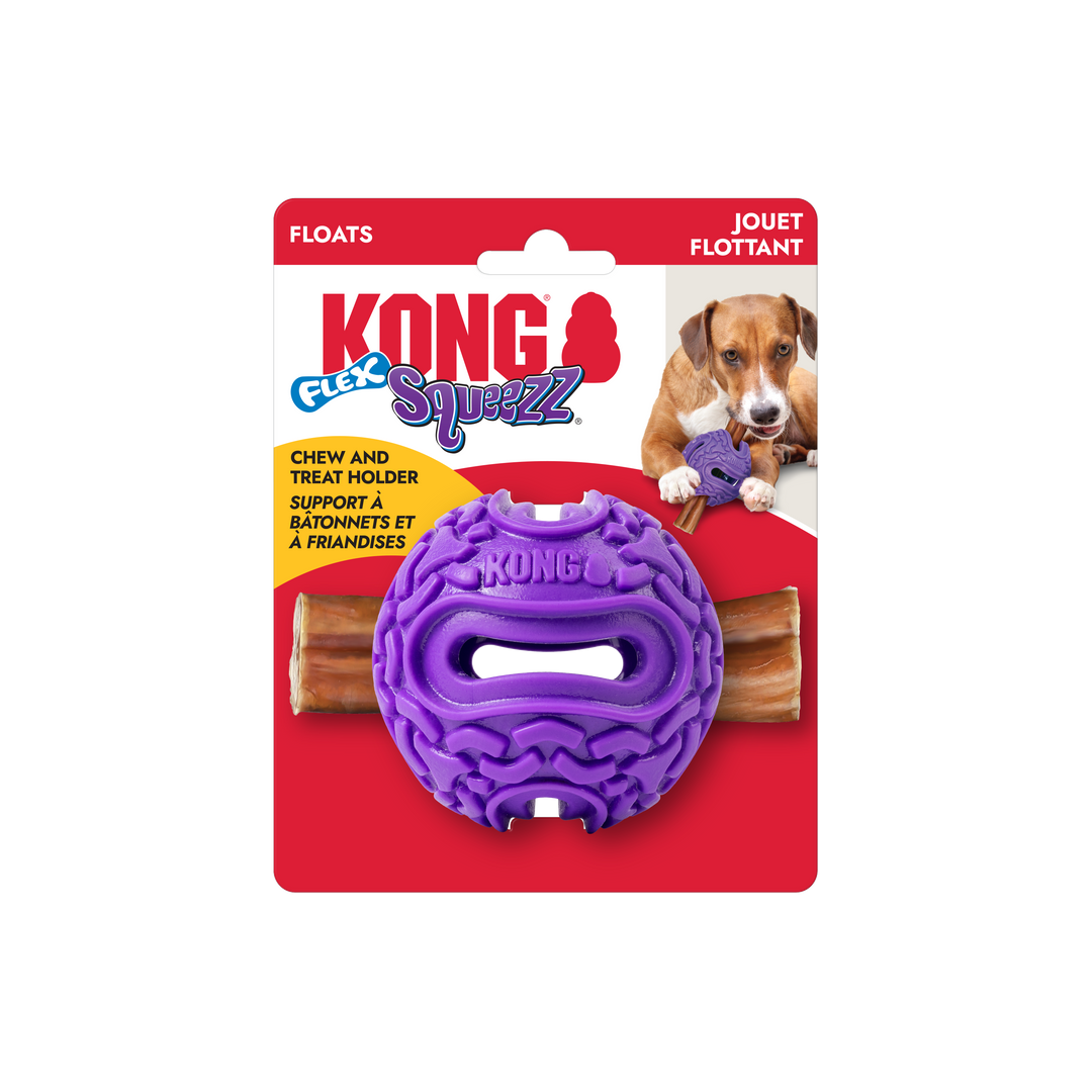 Kong Squeezz - Balle Flex - Jouet Interactif et Distributeur de Friandises pour Chiens