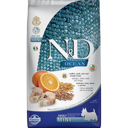 Farmina N&D Océan - Morue et Orange - Nourriture Sèche Sans Grains pour Chiens de Petites Races