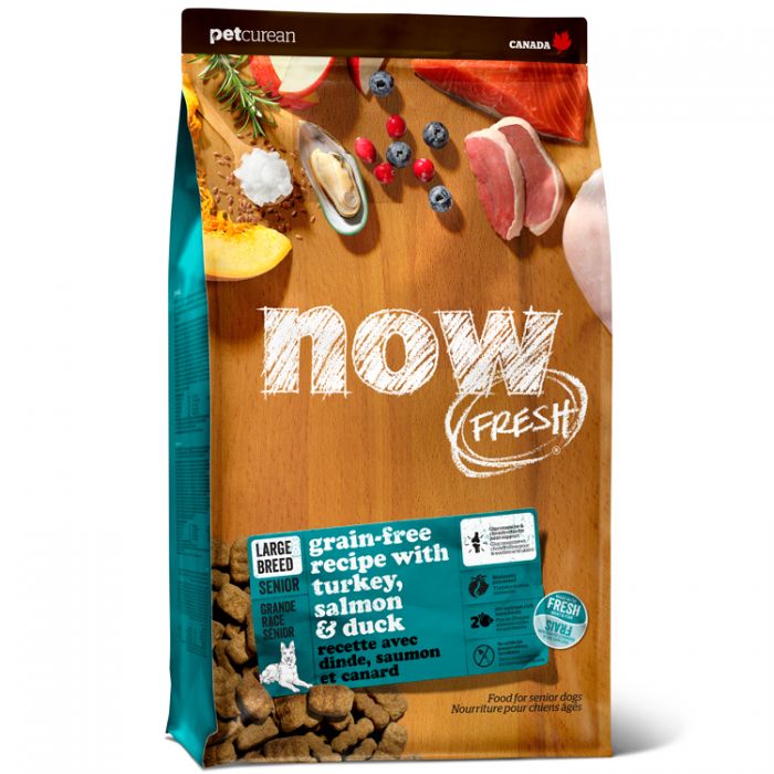 Petcurean Now Fresh - Chien Sénior Grande Race Dinde, Saumon et Canard - Nourriture Sèche Sans Grains pour Chiens Âgés