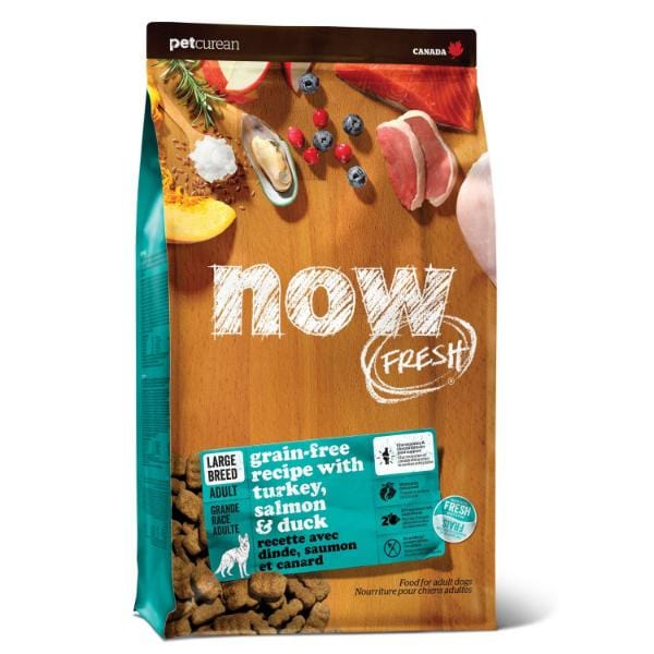 Petcurean Now Fresh - Chien Adulte Grande Race Dinde, Saumon et Canard - Nourriture Sèche Sans Grains pour Chiens