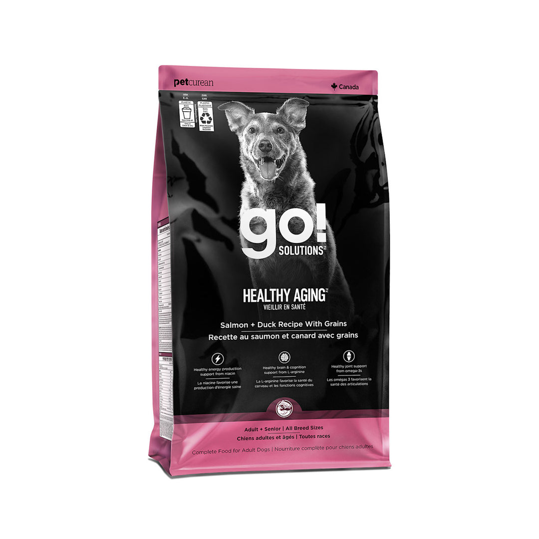 Petcurean Go! Solutions - Vieillir en Santé, Saumon et Canard - Nourriture Sèche avec Grains pour Chiens