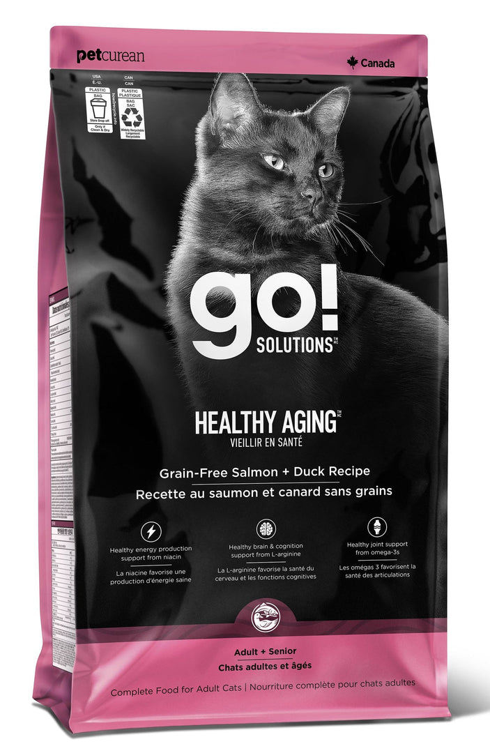 Petcurean Go! Solutions - Vieillir en Santé, Saumon et Canard Sans Grains - Nourriture Sèche pour Chats Adultes et Âgés