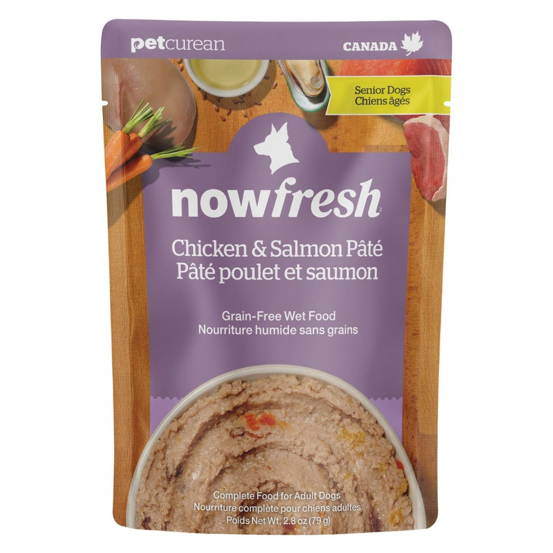Now Fresh - Chien Senior, Pâté de Poulet et Saumon - Nourriture Humide Sans Grains pour Chiens Âgés en Pochette