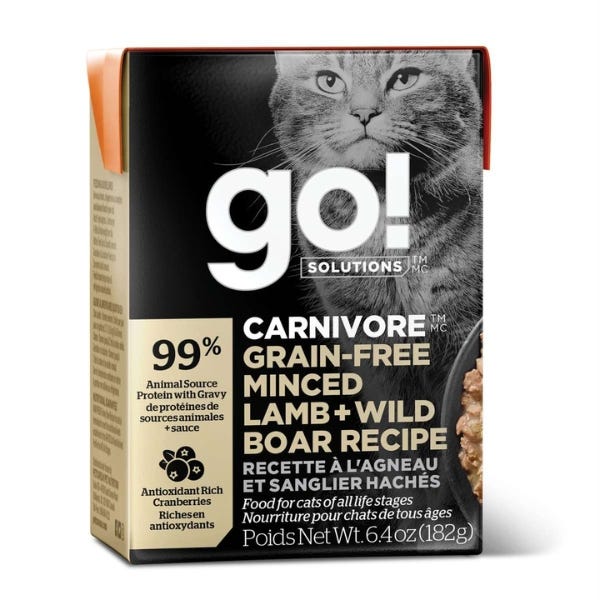 Petcurean Go! Solutions Carnivore - Chat Agneau et Sanglier Haché - Nourriture Humide Sans Grains pour Chats en Tetra Pak