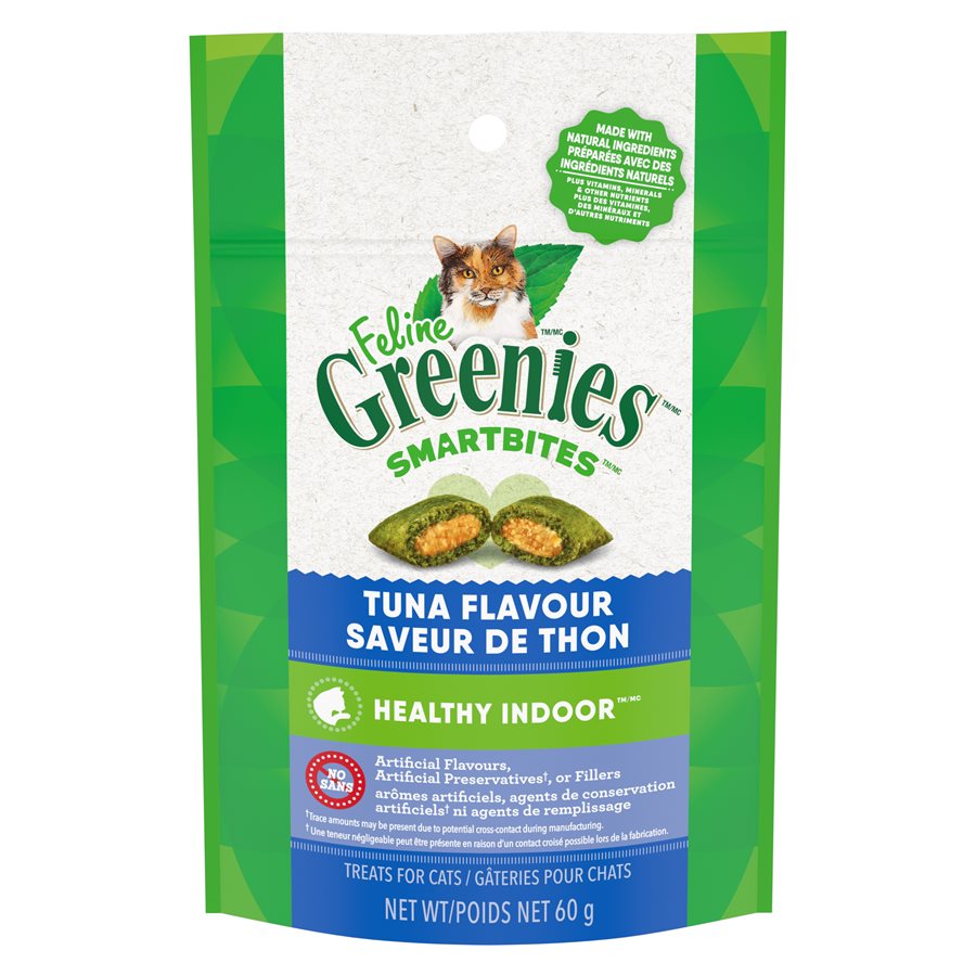 Greenies Feline Smartbites - Saveur de Thon, Contrôle des Boules de Poils - Gâteries Dentaires pour Chats
