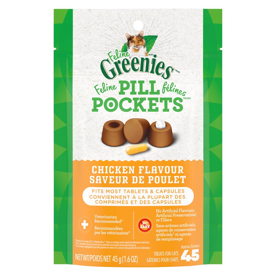 Greenies Feline Pill Pockets - Saveur de Poulet - Gâteries Dentaires pour Chats