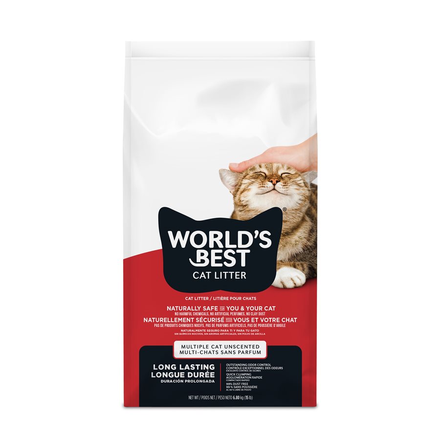 World's Best - Multi-Chats Sans Parfum - Litière Agglomérante Naturelle de Maïs pour Chats
