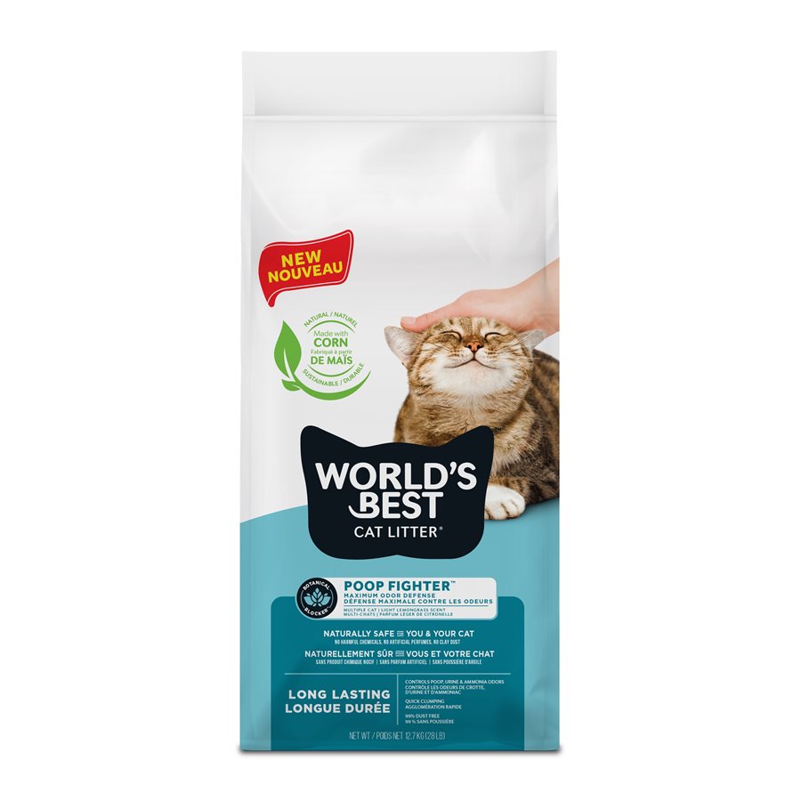 World's Best - Multi-Chats Poop Fighter - Litière Agglomérante Naturelle de Maïs pour Chats