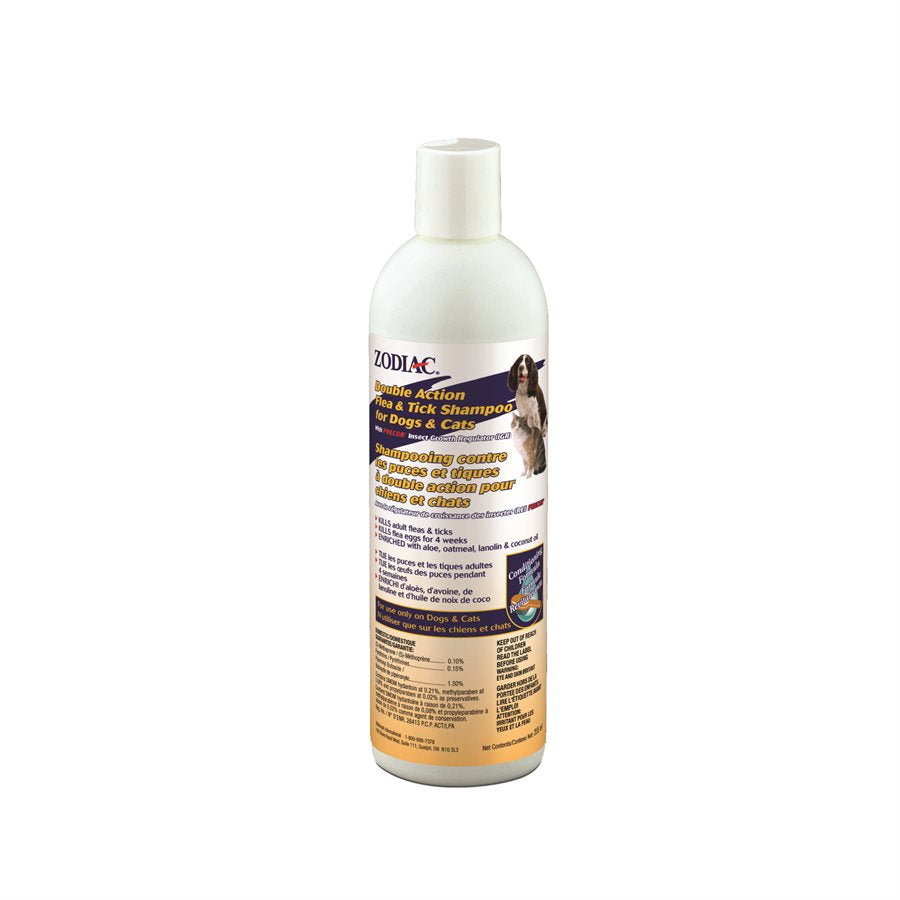 Zodiac - Shampoing Double Action Contre les Puces et Tiques avec Precor - Soin pour Chiens et Chats