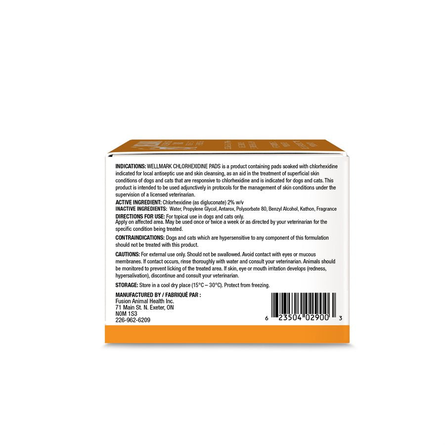 Wellmark - Lingettes à la Chlorhexidine - Soin pour Chiens et Chats