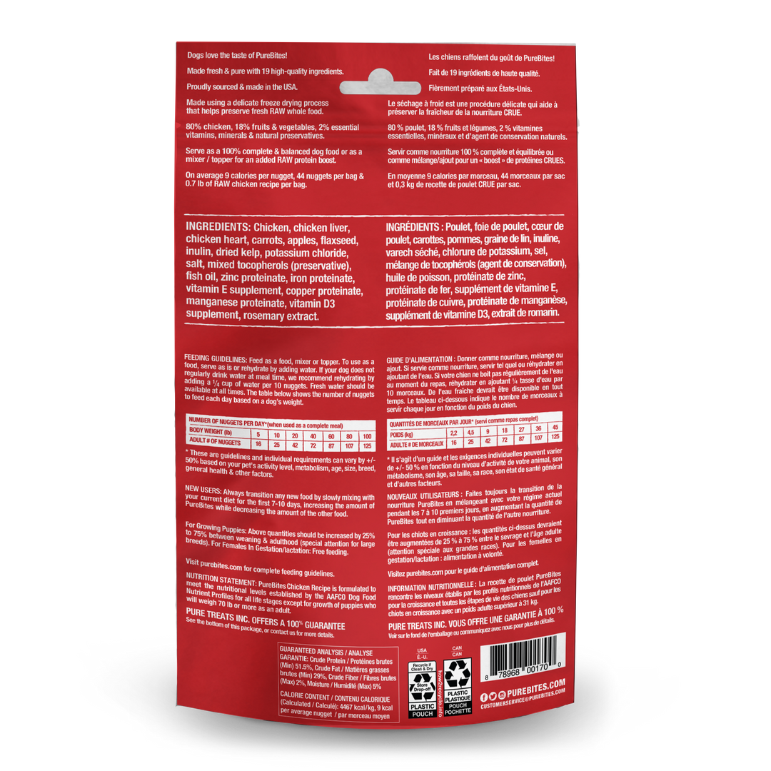 Purebites - Poulet Lyophilisé - Garniture ou Nourriture Sèche pour Chiens