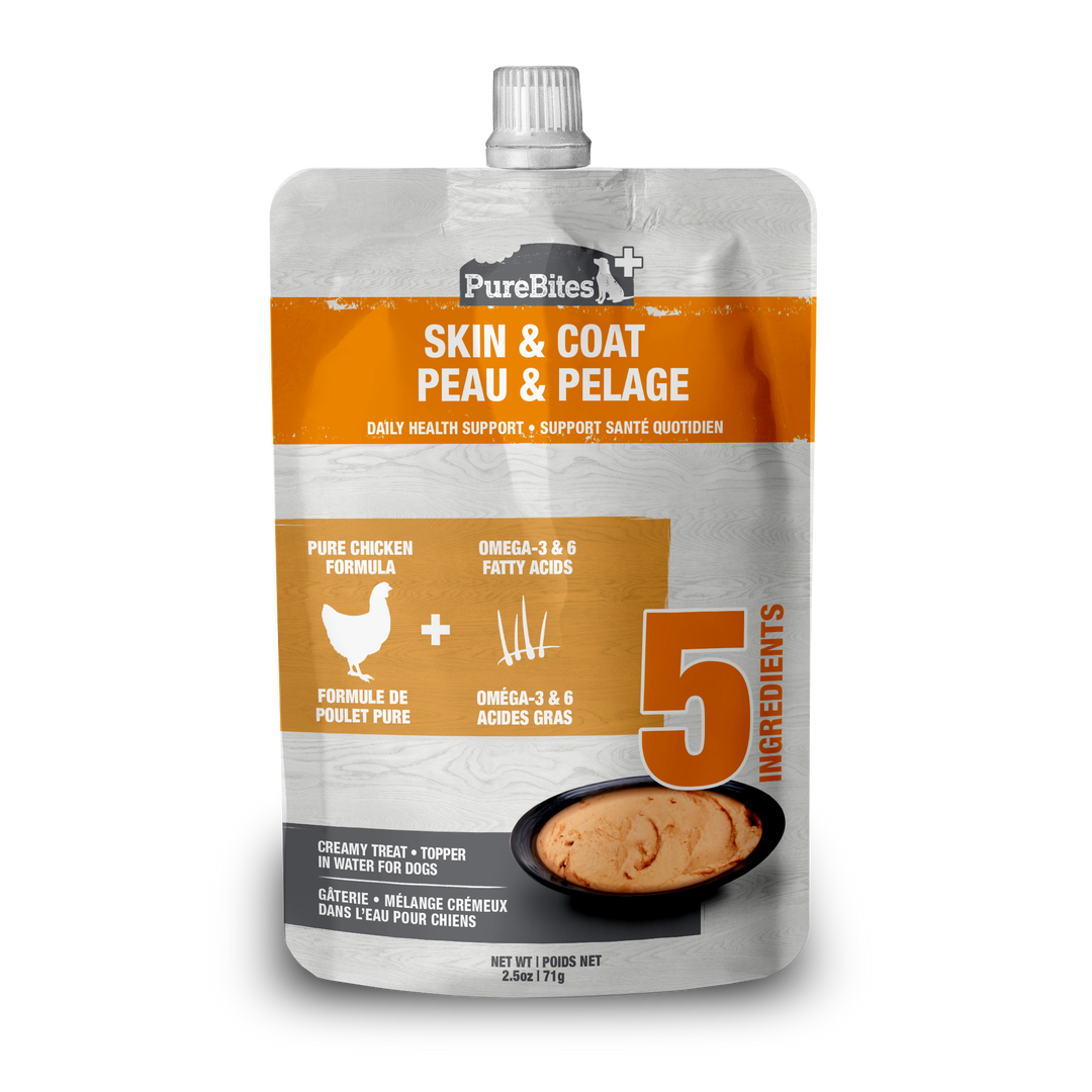 Purebites - Peau et Pelage, Poulet Pure - Mélange Crémeux dans l'Eau pour Chiens en Pochette