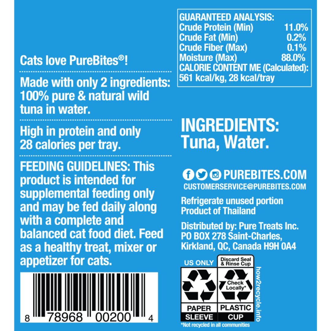 PureBites - Chat 100% Pur Thon dans l'Eau - Nourriture Humide Sans Grains pour Chats