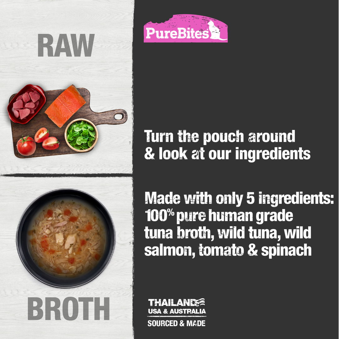 PureBites - Chat Thon et Saumon avec Légumes en Bouillon - Garniture pour Chats en Sachet