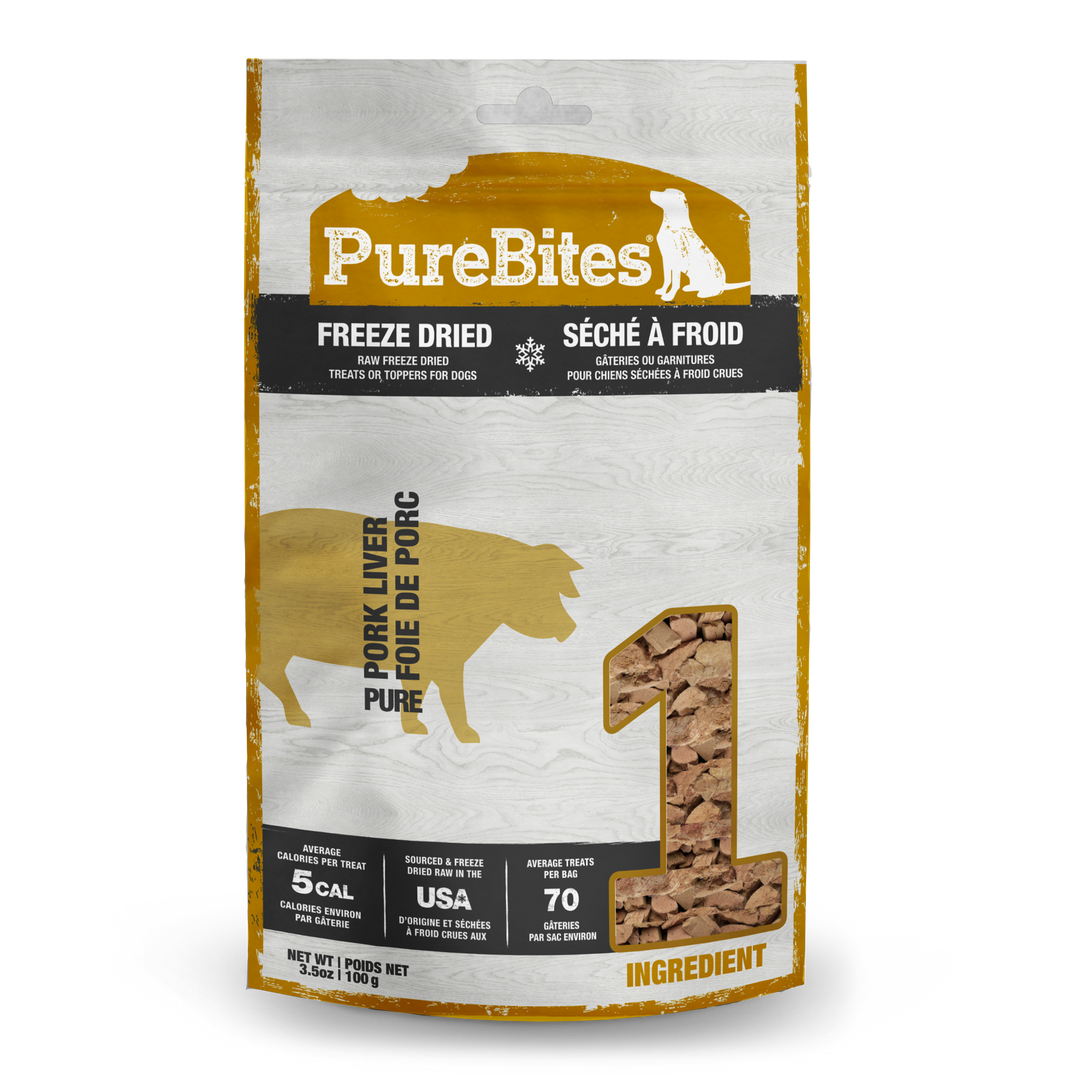 PureBites - Foie de Porc Pur - Gâteries ou Garnitures Lyophilisées pour Chiens