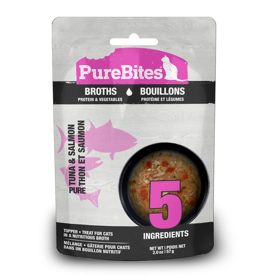 PureBites - Chat Thon et Saumon avec Légumes en Bouillon - Garniture pour Chats en Sachet