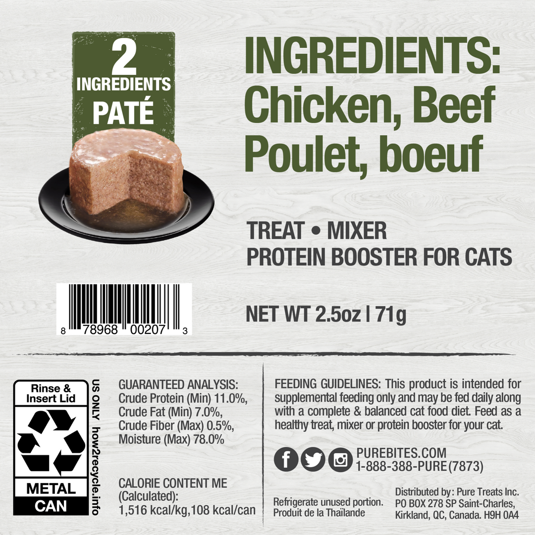 PureBites - Chat 100% Pur Pâté de Poulet et Boeuf - Nourriture Humide Sans Grains pour Chats