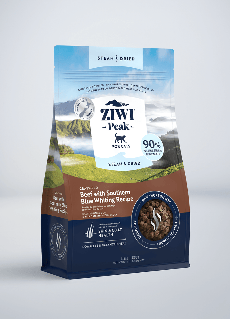 Ziwi Peak - Boeuf et Merlan Bleu - Nourriture Cuite à la Vapeur et Séchée pour Chats