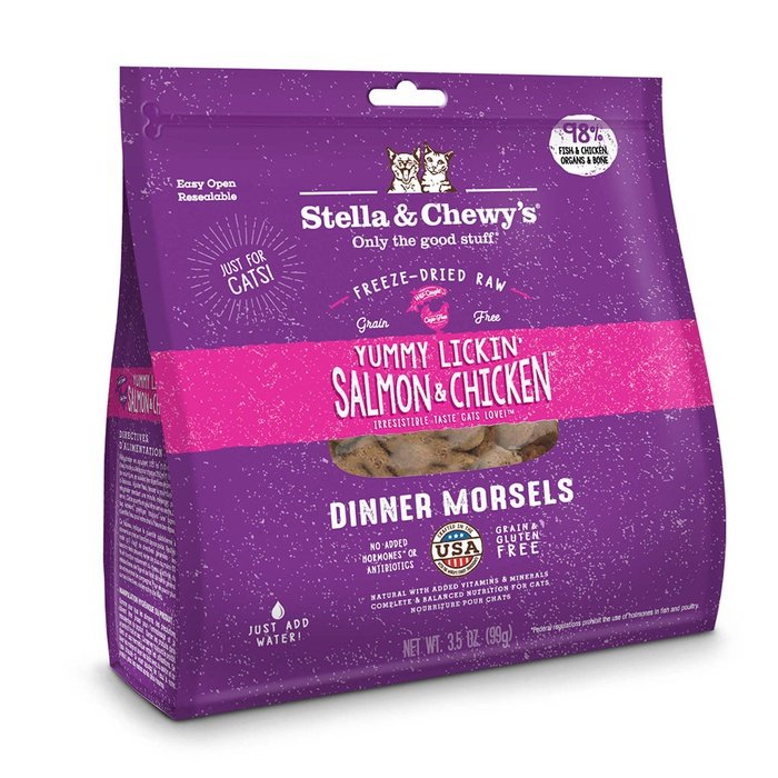 Stella & Chewy's Lyophilisé - Morceaux Saumon et Poulet - Nourriture Sèche Sans Grains pour Chats