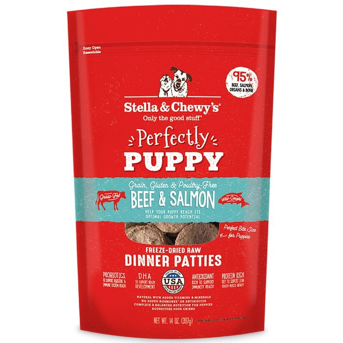 Stella & Chewy's Dinner Patties - Chiot Galettes de Boeuf et Saumon - Nourriture Sèche Lyophilisée Sans Grains pour Chiens