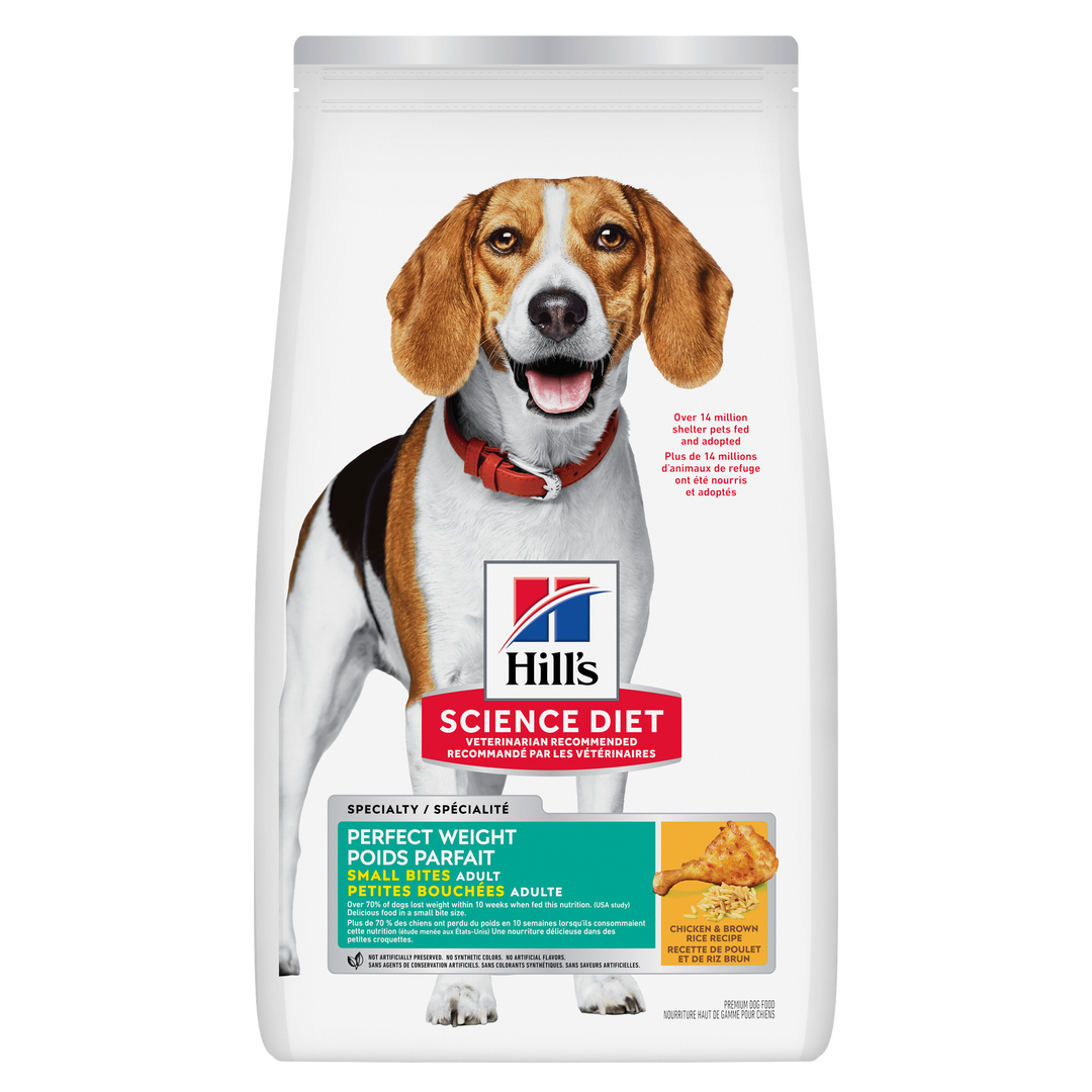 Hill's Science Diet - Poids Santé (Perfect Weight), Petites Bouchées Poulet et Riz Brun - Nourriture Sèche pour Chiens Adultes